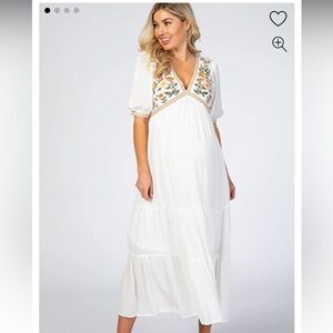 Pinkblush Ivory Floral Embroidered Maternity Midi Dress